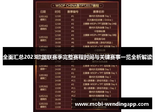全面汇总2023欧国联赛季完整赛程时间与关键赛事一览全析解读